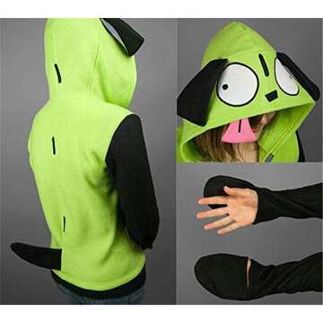 Invader Cosplay Zim Hoodie Halloween Costume Mens Casual Hooded Zip Up Pullovers