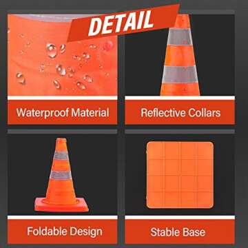 RoadHero 18 Inch 8 Pack Collapsible Traffic Cones, Multi Purpose Pop-up Orange Cones with Reflective Collar for Road Safety, Parking Cones for Sports, Driving Training