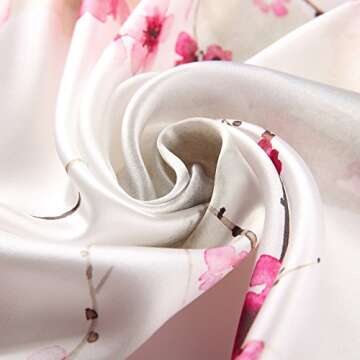 SUNMISILK 100% Mulberry Silk Scarfs for Women Floral Print Satin Long Scarf for Headscarf Hair Wraps Shawl with Gift Packed (Apxdy04)
