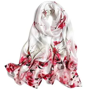SUNMISILK 100% Mulberry Silk Scarfs for Women Floral Print Satin Long Scarf for Headscarf Hair Wraps Shawl with Gift Packed (Apxdy04)