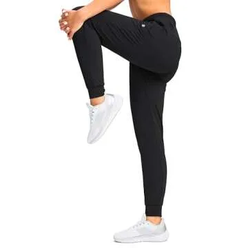 G Gradual Women's Joggers Pants with Zipper Pockets Tapered Running Sweatpants for Women Lounge, Jogging (Black, Medium)