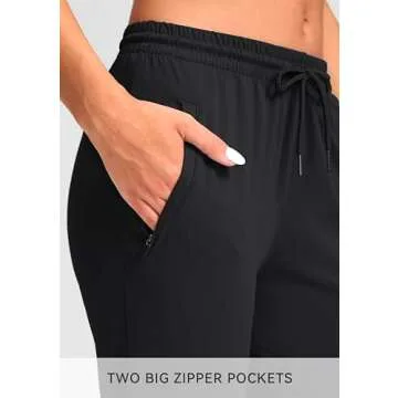 G Gradual Women's Joggers Pants with Zipper Pockets Tapered Running Sweatpants for Women Lounge, Jogging (Black, Medium)
