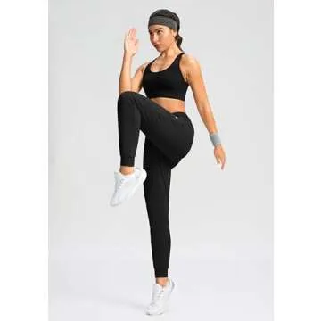 G Gradual Women's Joggers Pants with Zipper Pockets Tapered Running Sweatpants for Women Lounge, Jogging (Black, Medium)