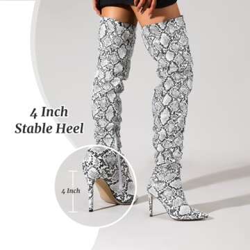 perixir Snakeskin Boots Thigh High boots for Women Thick Thighs Sexy Stunning and Stylish Exquisite Pointed Toe Fine High Heels Pleated Women Boots 38