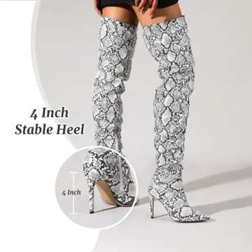 perixir Snakeskin Boots Thigh High boots for Women Thick Thighs Sexy Stunning and Stylish Exquisite Pointed Toe Fine High Heels Pleated Women Boots 38