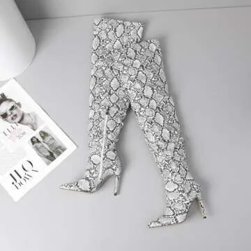 perixir Snakeskin Boots Thigh High boots for Women Thick Thighs Sexy Stunning and Stylish Exquisite Pointed Toe Fine High Heels Pleated Women Boots 38