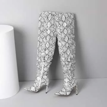 perixir Snakeskin Boots Thigh High boots for Women Thick Thighs Sexy Stunning and Stylish Exquisite Pointed Toe Fine High Heels Pleated Women Boots 38