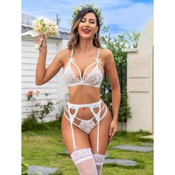 Aranmei Sexy Lace Lingerie Set with Stockings for Women