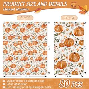 Generic AnyDesign 80Pcs Fall Guest Napkin Watercolor Floral Pumpkin Disposable Paper Napkin Autumn F...