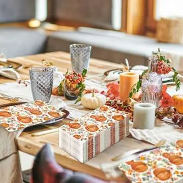 Generic AnyDesign 80Pcs Fall Guest Napkin Watercolor Floral Pumpkin Disposable Paper Napkin Autumn Flower Dinner Hand Napkin for Thanksgiving Harvest Bathroom Supplies, 4.3 x 7.8 inch
