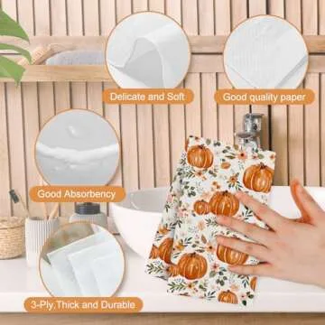 Generic AnyDesign 80Pcs Fall Guest Napkin Watercolor Floral Pumpkin Disposable Paper Napkin Autumn Flower Dinner Hand Napkin for Thanksgiving Harvest Bathroom Supplies, 4.3 x 7.8 inch