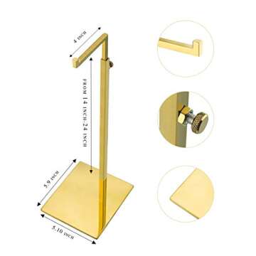 2 Pack Polished Gold Hanging Bag Handbag Rack Display Stand, Retail Countertop Single Hook Adjustable Height Purses Display Stand Rack