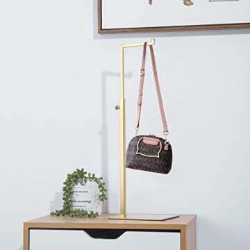 2 Pack Polished Gold Hanging Bag Handbag Rack Display Stand, Retail Countertop Single Hook Adjustable Height Purses Display Stand Rack