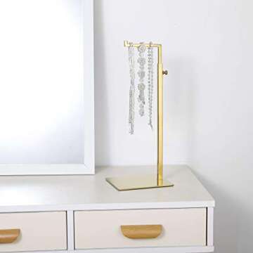 2 Pack Polished Gold Hanging Bag Handbag Rack Display Stand, Retail Countertop Single Hook Adjustable Height Purses Display Stand Rack