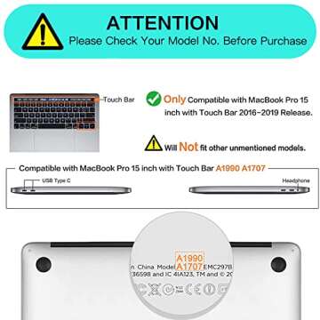 MOSISO Compatible with MacBook Pro 15 inch Case 2019 2018 2017 2016 Release A1990 A1707 with Touch B...