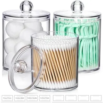 Stylish 4 Pack Acrylic Qtip Holder Dispensers for Organization