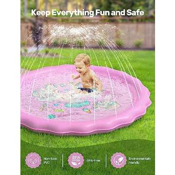 QPAU Splash Pad, 67" Non-Slip Kids Splash Pad for Outside, Sprinkler for Kids Outdoor Play Mat, Toddler Water Toys and Backyard Sprinkler Baby Pool, Gifts for Toddlers Girls Boys