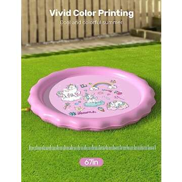 QPAU Splash Pad, 67" Non-Slip Kids Splash Pad for Outside, Sprinkler for Kids Outdoor Play Mat, Toddler Water Toys and Backyard Sprinkler Baby Pool, Gifts for Toddlers Girls Boys