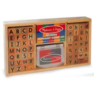 Melissa & Doug Alphabets: Wooden Stamp Set + Free Scratch Art Mini-Pad Bundle [35576]