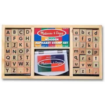 Melissa & Doug Alphabets: Wooden Stamp Set + Free Scratch Art Mini-Pad Bundle [35576]