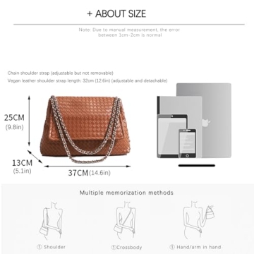 Woven Bag for Women, Vegan Leather Tote Bag Summer Beach Handbag Purse Retro Handmade Travel Shoulder Bag (Brown)