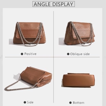 Woven Bag for Women, Vegan Leather Tote Bag Summer Beach Handbag Purse Retro Handmade Travel Shoulder Bag (Brown)