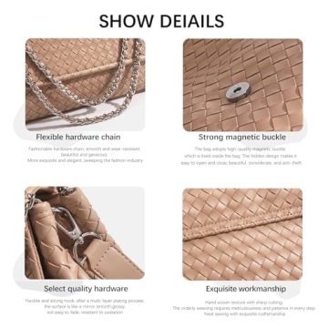 Woven Bag for Women, Vegan Leather Tote Bag Summer Beach Handbag Purse Retro Handmade Travel Shoulder Bag (Brown)