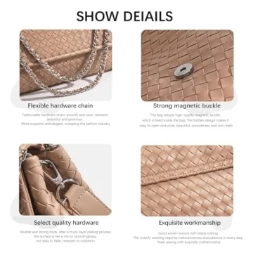 Woven Bag for Women, Vegan Leather Tote Bag Summer Beach Handbag Purse Retro Handmade Travel Shoulder Bag (Brown)