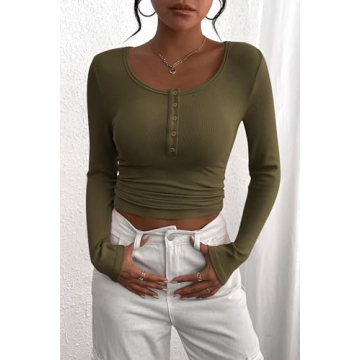 Henley Long Sleeve T Shirt for Women in Fall Style