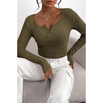Henley Long Sleeve T Shirt for Women in Fall Style