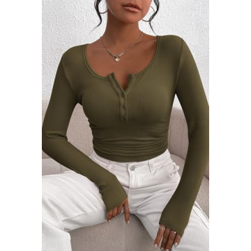 Henley Long Sleeve T Shirt for Women in Fall Style