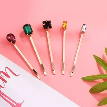 Lurrose 5pcs Colorful Crystal Hair Pins Gold Vintage Decorative Bobby Pins for Women (Mixed Style)