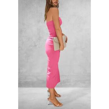 PRETTYGARDEN Women's Summer Bodycon Maxi Tube Dress Ribbed Strapless Side Slit Long Going Out Casual...