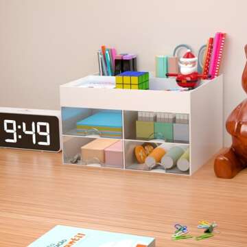 COMFYROOM Desk Organizer and Accessories with 4 Compartments and 4 Drawers, Plastic Makeup Organizer...