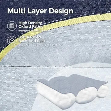 ALPHA CAMP Oversized Camping Folding Chair Heavy Duty Lawn Chair with Cooler Bag Support 450 LBS Steel Frame Collapsible Padded Arm Chair Quad Lumbar Back Chair Portable for Outdoor,Blue