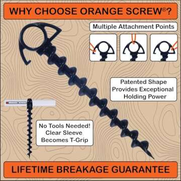 Orange Screw Ultimate Ground Anchors: Heavy Duty Screw-in Tent Stakes for High Wind, Sand, Canopies,...