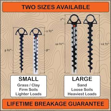 Orange Screw Ultimate Ground Anchors: Heavy Duty Screw-in Tent Stakes for High Wind, Sand, Canopies, and Camping - Made in USA, 100% Recycled, Included T-Grip Tool - (Small, 4 Pack, Black)