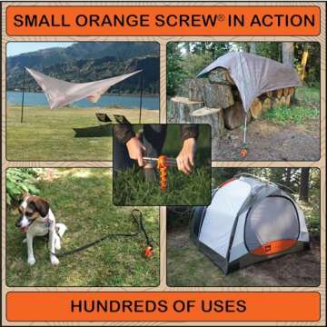 Orange Screw Ultimate Ground Anchors: Heavy Duty Screw-in Tent Stakes for High Wind, Sand, Canopies, and Camping - Made in USA, 100% Recycled, Included T-Grip Tool - (Small, 4 Pack, Black)