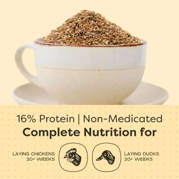 Scratch and Peck Whole Grain Layer Mash Chicken and Duck Feed - Corn-Free and Soy-Free - 16% Protein, Certified Organic and Non-GMO Project Verified Chicken Food - 50 lbs Bag