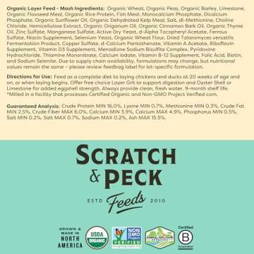 Scratch and Peck Whole Grain Layer Mash Chicken and Duck Feed - Corn-Free and Soy-Free - 16% Protein, Certified Organic and Non-GMO Project Verified Chicken Food - 50 lbs Bag