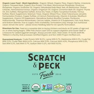 Scratch and Peck Whole Grain Layer Mash Chicken and Duck Feed - Corn-Free and Soy-Free - 16% Protein, Certified Organic and Non-GMO Project Verified Chicken Food - 50 lbs Bag