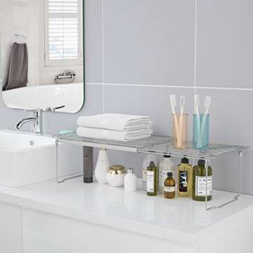 Cabinet Shelf Organizers, Expandable Shelf Organizer, Adjustable 16.7"-24.8" Length Thickened Pantry Shelf Cabinet Organizers and Storage for Kitchen Cupboard Bathroom Counter