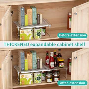 Cabinet Shelf Organizers, Expandable Shelf Organizer, Adjustable 16.7"-24.8" Length Thickened Pantry Shelf Cabinet Organizers and Storage for Kitchen Cupboard Bathroom Counter