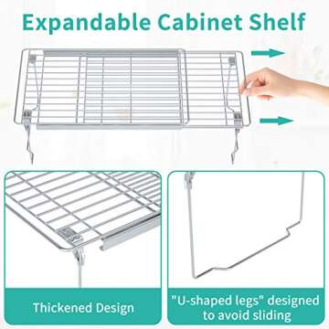 Cabinet Shelf Organizers, Expandable Shelf Organizer, Adjustable 16.7"-24.8" Length Thickened Pantry Shelf Cabinet Organizers and Storage for Kitchen Cupboard Bathroom Counter