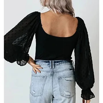 Stylish Tunlaud Women Bodysuit with Puff Sleeves