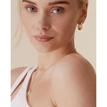 PAVOI 14K Yellow Gold & Rhodium Plated Sterling Silver Post Small Chunky Hoops Earrings Pack | Thick...