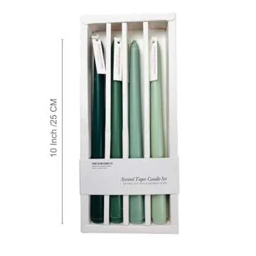 Taper Candles 10'' Green Shades Ombre Colored Candle Sticks Set of 4 | Amber Sandalwood Scented, Natural Soy Candlesticks Colorful Pastel Jewel Tone Decor Centerpiece