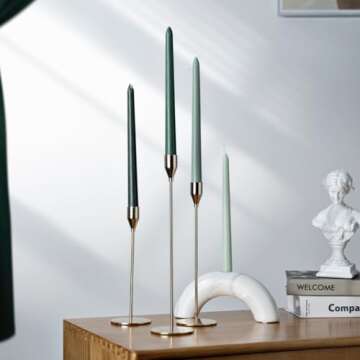 Taper Candles 10'' Green Shades Ombre Colored Candle Sticks Set of 4 | Amber Sandalwood Scented, Natural Soy Candlesticks Colorful Pastel Jewel Tone Decor Centerpiece