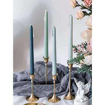 Taper Candles 10'' Green Shades Ombre Colored Candle Sticks Set of 4 | Amber Sandalwood Scented, Natural Soy Candlesticks Colorful Pastel Jewel Tone Decor Centerpiece