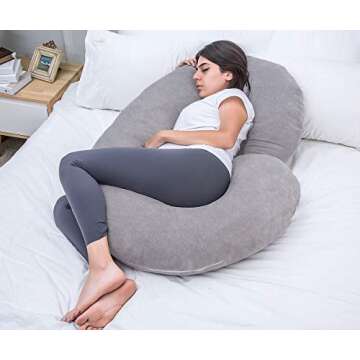 1 MIDDLE ONE Pregnancy Pillow, C Shaped Full Body Pillow for Maternity Support and Pregnant Women Sleeping with Velvet Cover (Dark Grey)